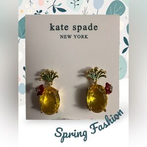 Kate Spade Pave Pineapple Stud Earrings Yellow & Red flower accents